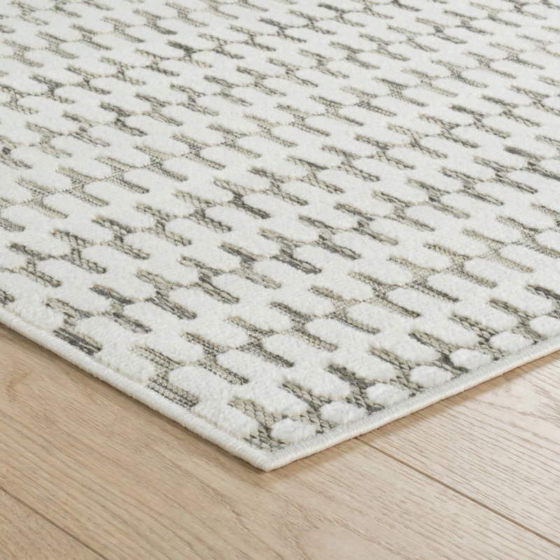 Tapis d'entrée à motif géométrique crème / beige 3 pi x 5 pi (2 pi 7 po x 4 pi 11 po) Lavinia
