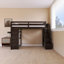Lit mezzanine simple à structure en bois avec tiroirs et escaliers-473212967