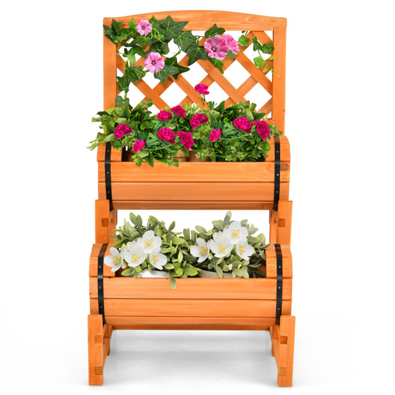 Modrok Handmade Wood Raised Garden Bed with Trellis