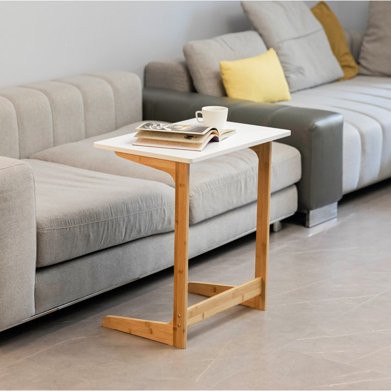 White Bamboo L-Shaped Sofa Tray Table