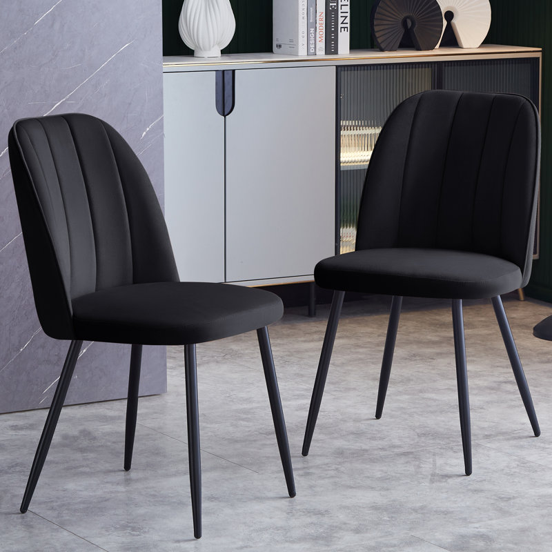 Tufted Velvet/Suede Upholstered Armless Dining Chair with Adjustable Feet, Black