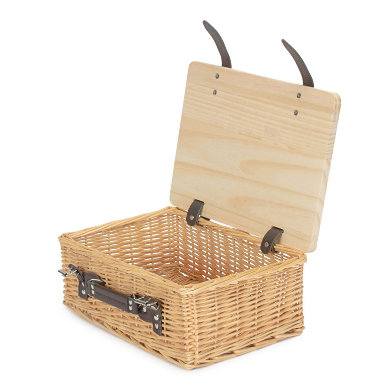 Buff Willow Empty Picnic Basket with Pinewood Lid, 15cm H x 36cm W x 25cm D