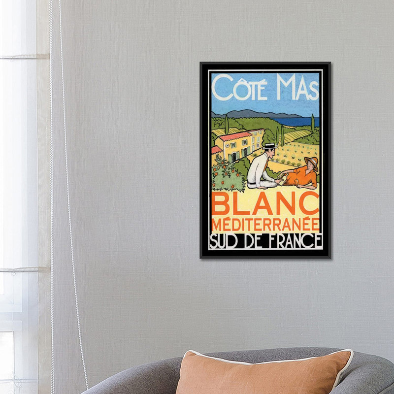 « white méditerranée », affiche rétro sur toile, H 26 po x l 18 po x P 1,5 po, Toile avec cadre noir, Pas de tapis
