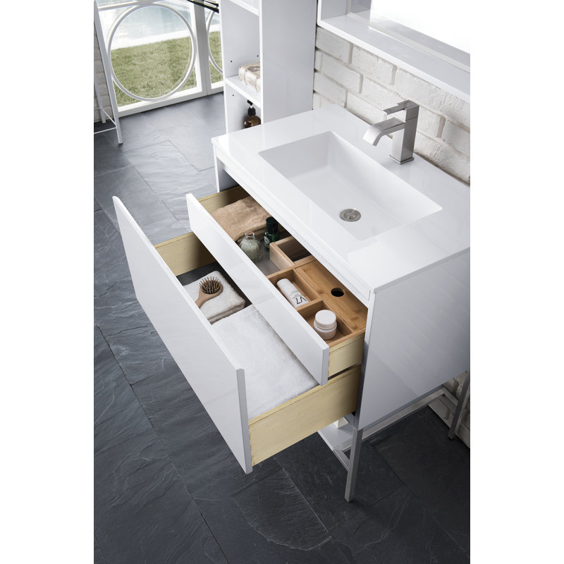 Mantova 31.5'' W Single Vanity, Glossy White/Champagne Brass, Charcoal Black