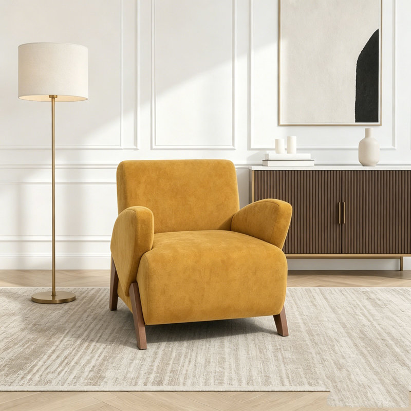 Fauteuil d'appoint en velours 28,15 pouces, Brown Yellow