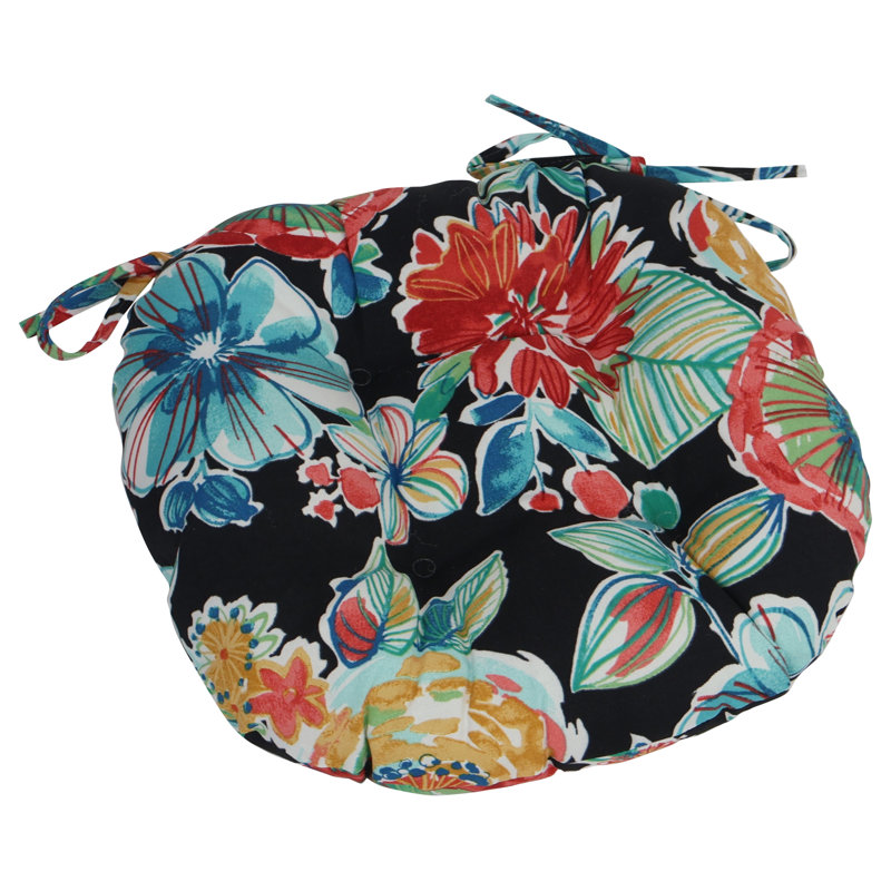 Outdoor 3.5'' Dining Chair Seat Cushion, Black/Red/Orange Floral