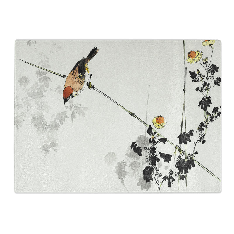 Japanese Swallow Bird By Watanabe Seitei  Glass Chopping Board