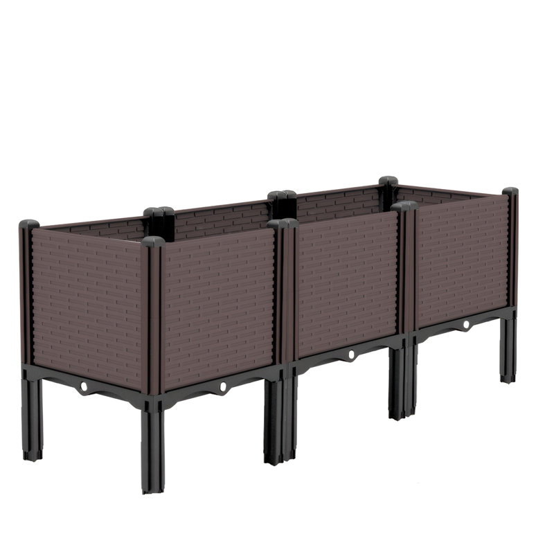 Polypropylene Planter Boxes Outdoor - 47.2X15.7X19.6In Raised Garden Beds For Vegetables, Flowers, Herbs, Heat And Frost Resistance, Drain Outlet, 440Lb Capacity, Black + Brown Style With Easy