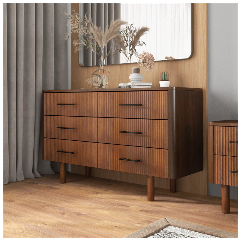 Commode en noyer avec 6 tiroirs Logan Mid Century Modern