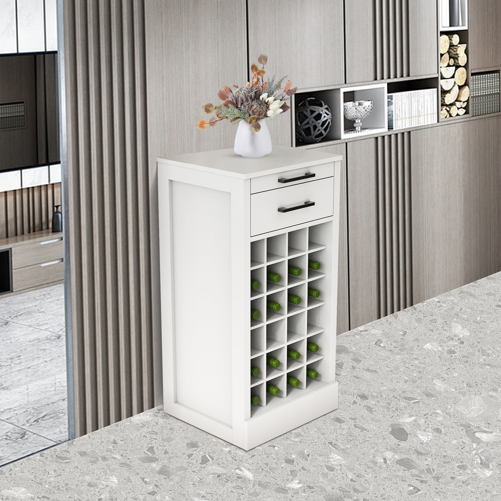 Smartmonkey Vintage style wine bottle storage with two drawers