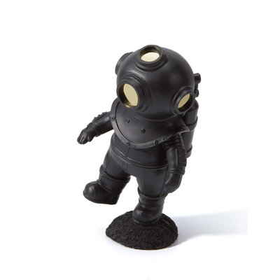 Diver Figurine Nautical Statue Modern Home Sculpture 7.1 Inch,Black Resin Decor with Glod Visor, Table Centerpiece Gift Desktop Ornament for Living Dining Room Office