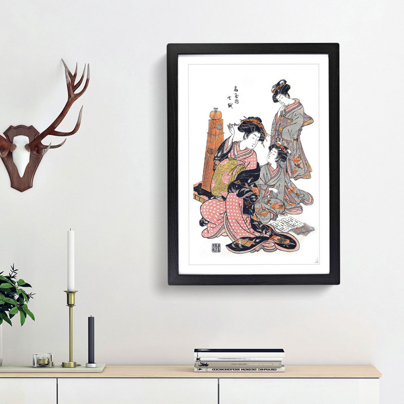 Courtesan Nanakoshi by Isoda Koryusai - Picture Frame Painting Print, 36cm H x 27cm W x 2cm D, Black Framed