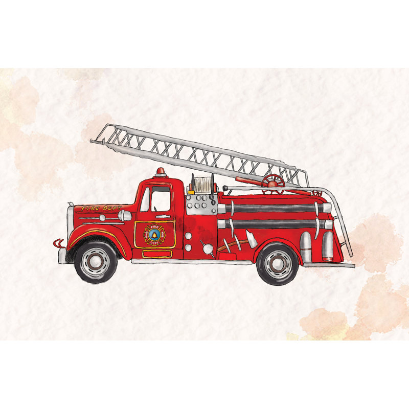 Fire Truck - Wrapped Canvas Rectangle Painting, 20cm H x 30cm W x 3.8cm D