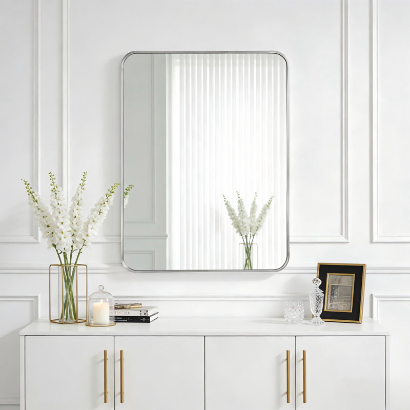 Mercedita Metal Rectangle Wall Mirror, 30" x 22", Silver