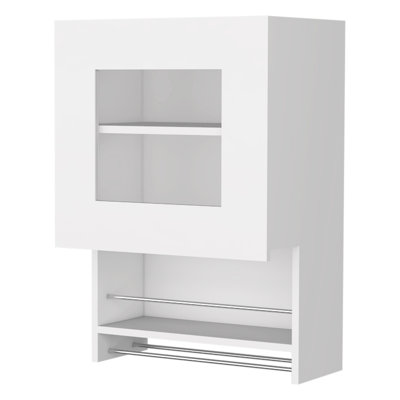 Armoire de cuisine chic blanche avec tablette et porte-serviettes en bois