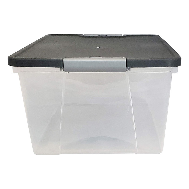 Homz Secure Latch Large Clear Stackable Storage Container w/ Lid, 4, Gray, 15 quart
