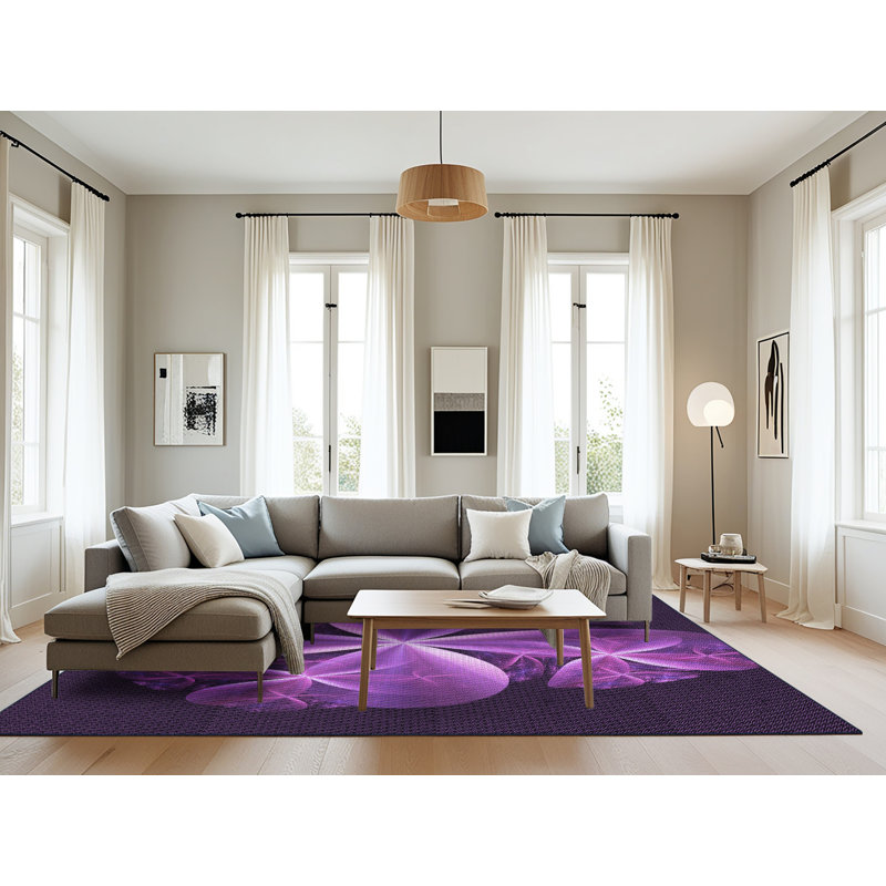 Mauve/blanc/Tapis décoratif bleu marine, Rectangle 8 pi x 12 pi