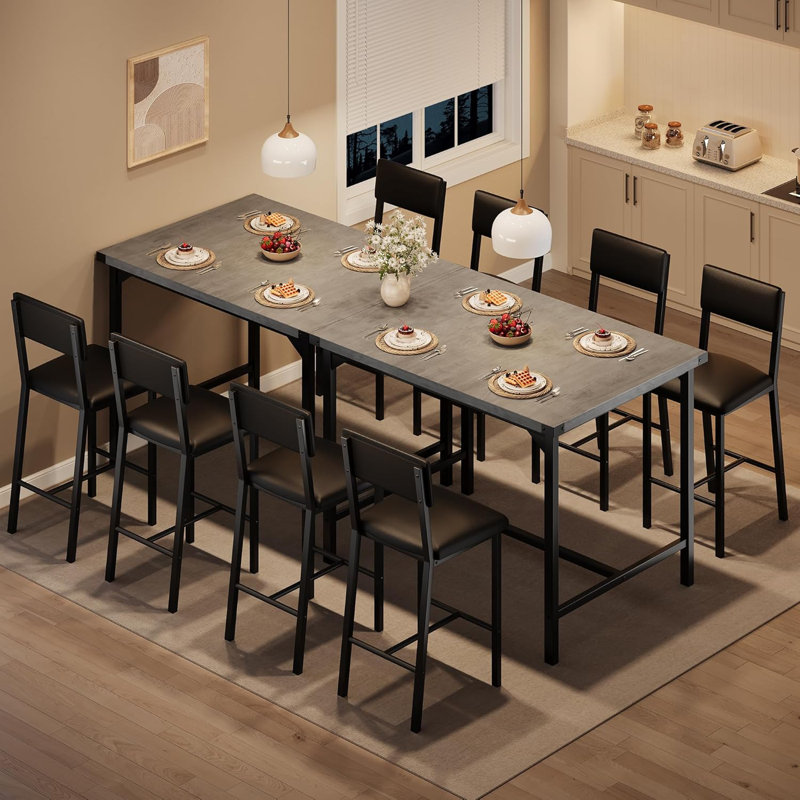 Ensemble de table de salle à manger 5 pièces avec repose-pieds et dossier, ensemble de table de bar avec 4 chaises rembourrées, ensemble de table de bar et chaises avec protecteur d'angle, pour pub, salle à manger