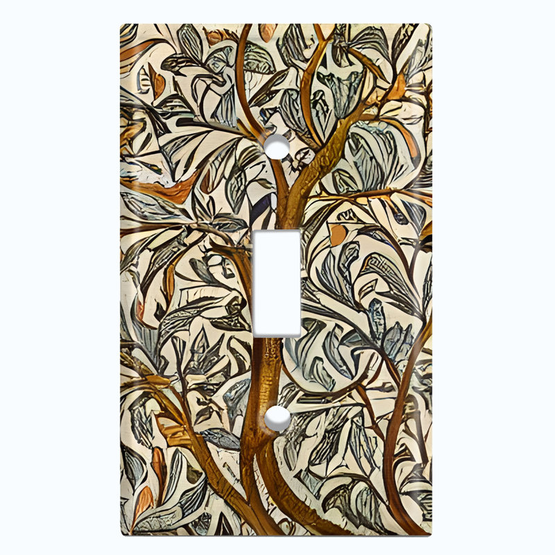 Metal Light Switch Plate Outlet Cover (Autumn Tree Branch Beige Art Print - Single Toggle)