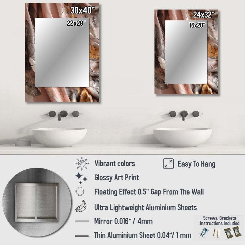 Plumes glamour dorées de Boho Fantasy II - miroir mural plume glam, 32 po x 24 po