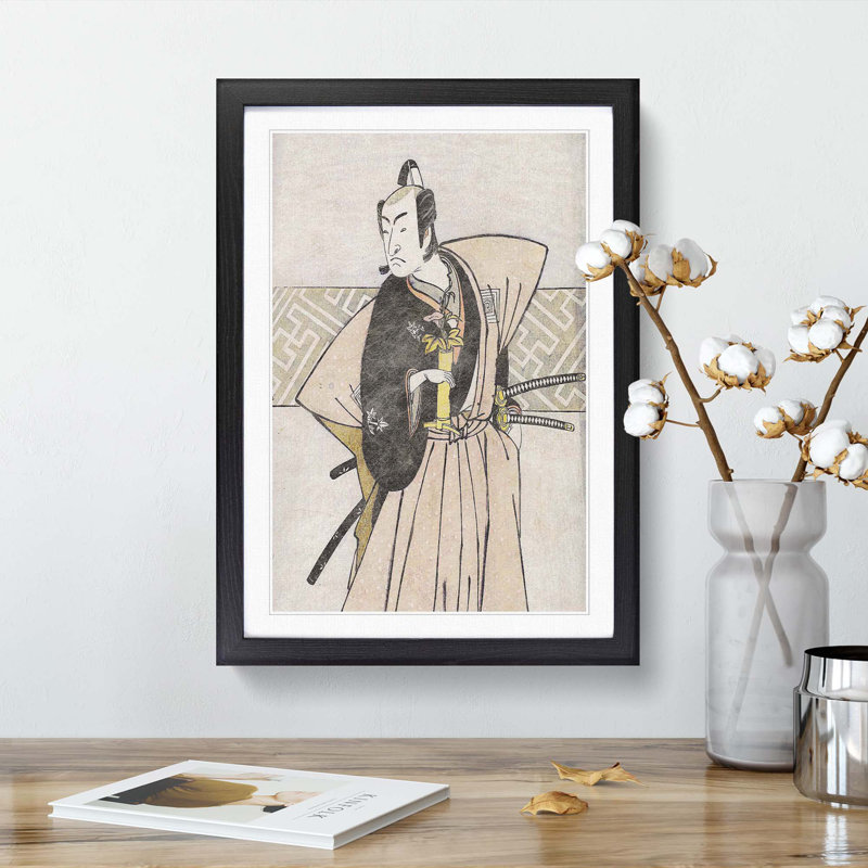 Samurai Ichikawa Omezo by Katsukawa Shunko - Picture Frame Painting Print, 48cm H x 36cm W x 2cm D, Black Framed