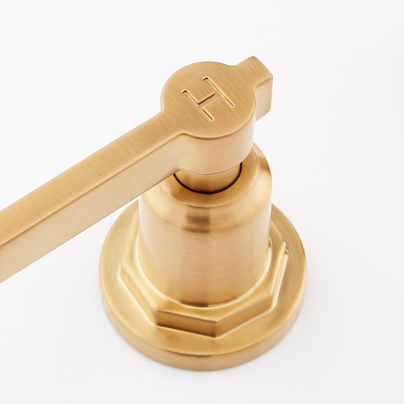 Greyfield 1.2 GPM Widespread Bathroom Faucet with Metal Lever Handles and Pop-Up Drain Assembly, Brushed Gold