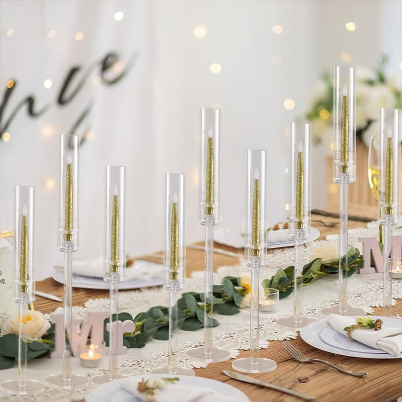 12pcs Taper Candle Holder Acrylic Candlestick Holder Clear Set For Table Centerpiece, 12