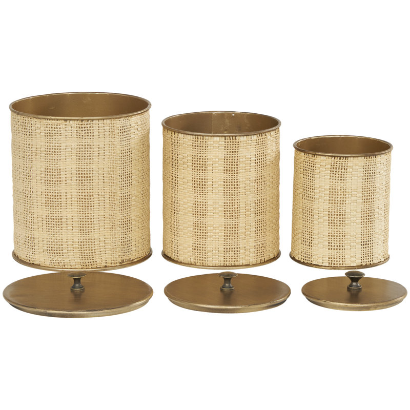 Pots décoratifs tissés à la main avec couvercles en métal bronze