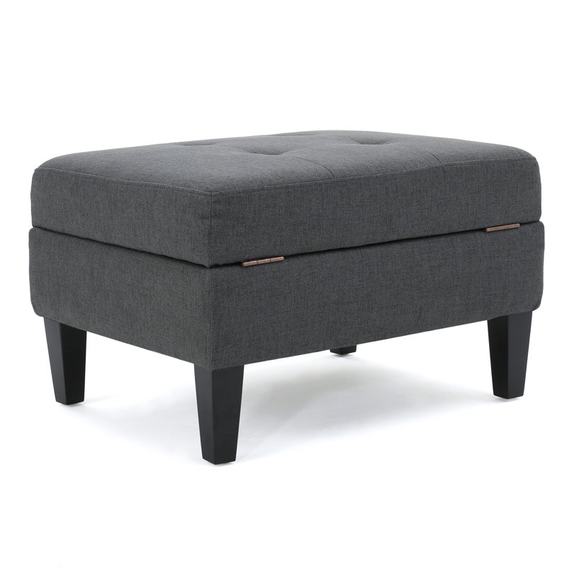 Anjuman Upholstered Ottoman, Dark Gray Fabric, Dark Gray 