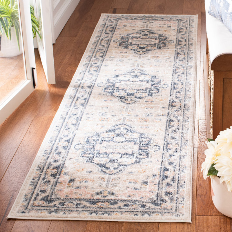 Hulme Oriental Area Rug in Beige/Navy, Runner 2'2" x 8'