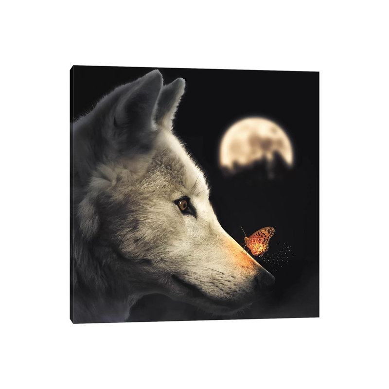 The Wolf & Glowing Butterfly by Zenja Gammer - Print on Canvas, Wrapped Canvas, 66.04 cm H x 66.04 cm W x 3.175 cm D