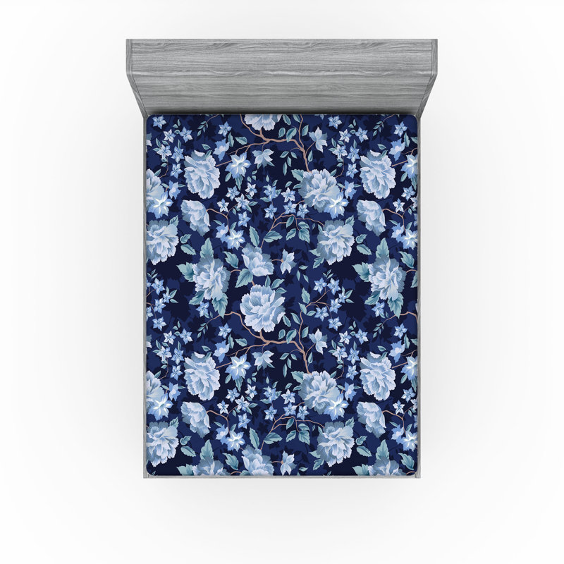 Drap-housse Ambesonne, Lavande foncé, bleu ciel / floral, Drap-housse très grand californien