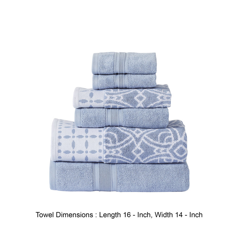 Monroe Blue Cotton 6-Piece Towel Set with Jacquard Design