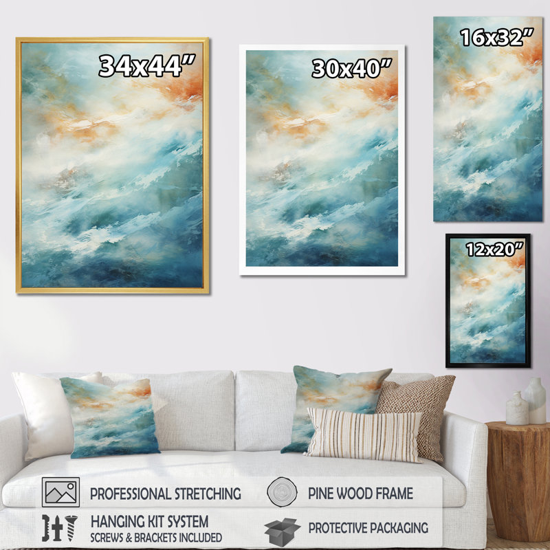 «Modern Coastal Collage Scenery I» - art mural sur toile plage et océan, Toile tendue, H 32 po x l 16 po
