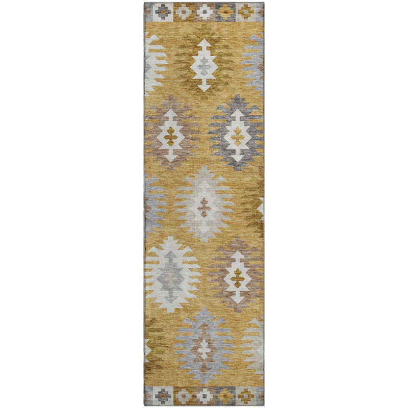 Premium Machine Washable Prisco Gold Rug, Runner 2'3" x 7'6"
