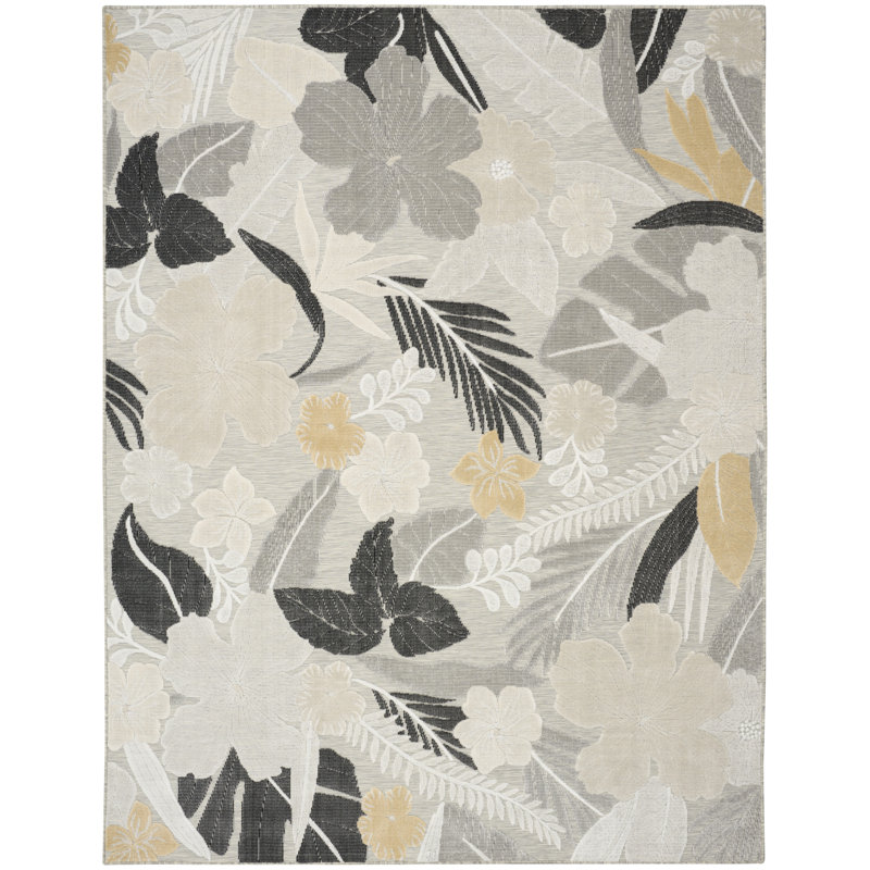 Juno 7'10" x 9'10" Grey Tropical Rug, Rectangle 7'10" x 9'10", Gray