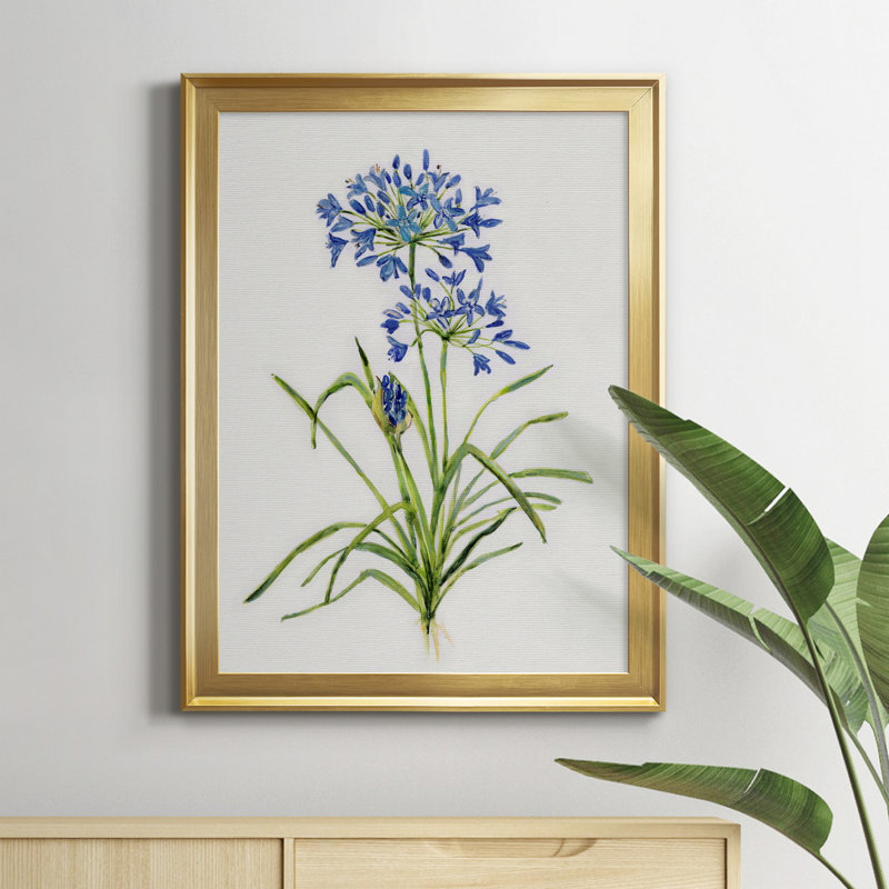 «Blue Lived Botanical I», peinture sur toile encadrée, Or, H 22,5 po x l 30,5 po x P 1,5 po