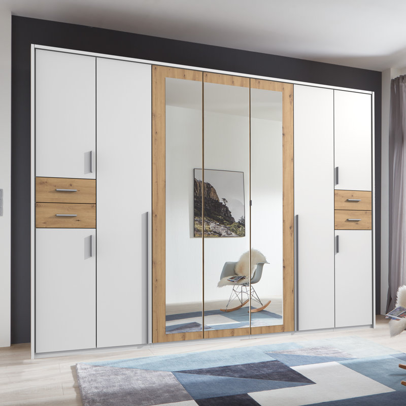 Jaclynn 9 Door Manufactured Wood Wardrobe, White/Artisan Oak
