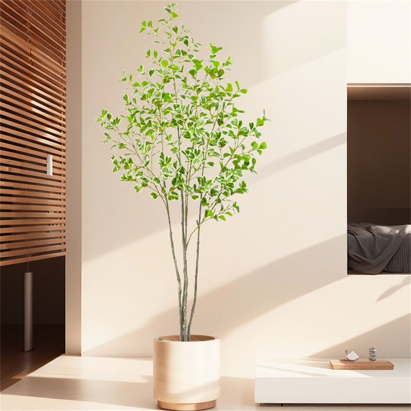 Artificial Ficus Tree, Large Simulated Ficus Tree With Smooth And Shiny Leaves, 35.43" H x 7.87" W x 7.87" D