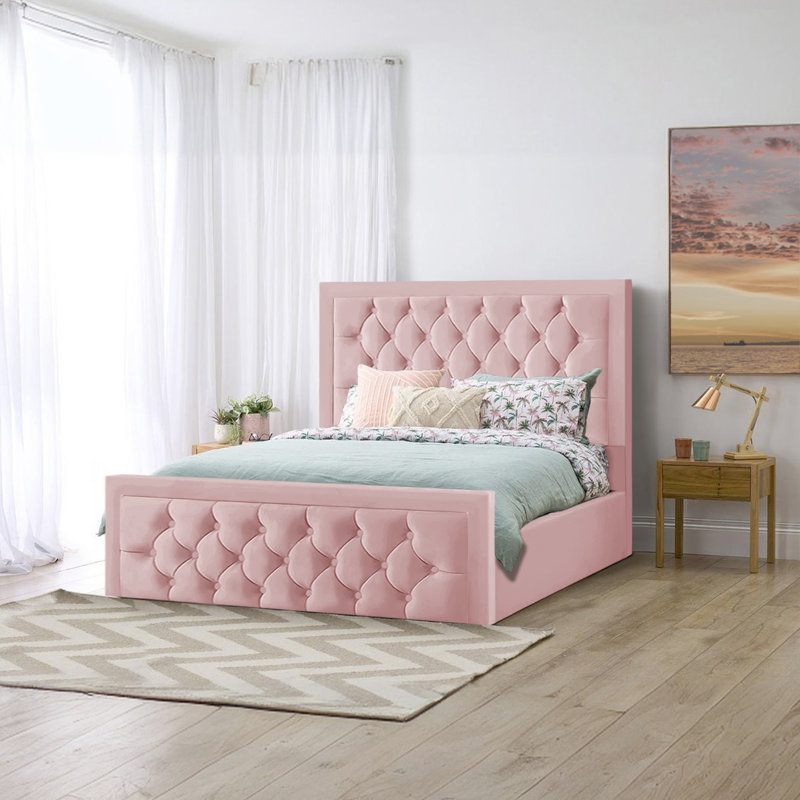 Lillias Upholstered Ottoman Storage Bed, Pink, 135 x 190 cm