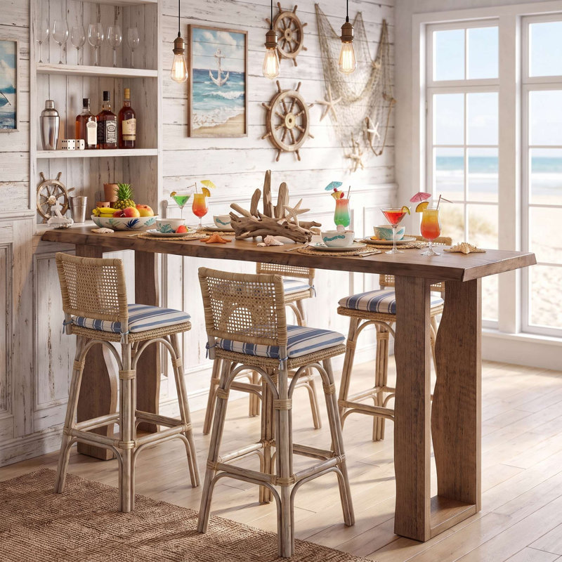 Vintage Solid Wood Pub Table with Wine Rack