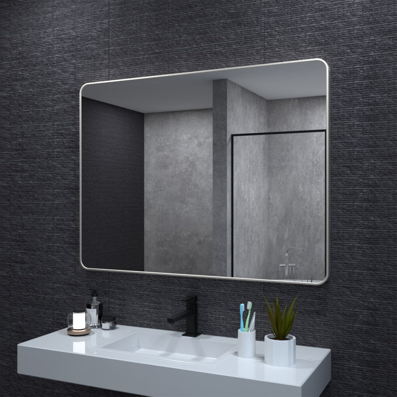 Round Metal Frame Hanging Wall Bathroom Mirror, 36' x 48", Brushed Nickel