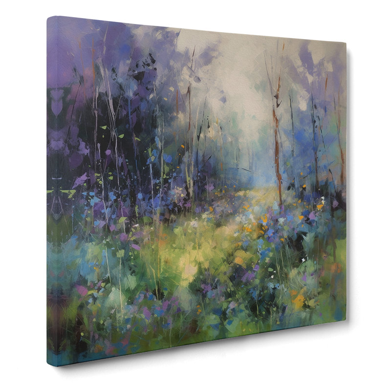 Bluebell Field Gestural Art No.2 - Wrapped Canvas, 35cm H x 35cm W x 3cm D
