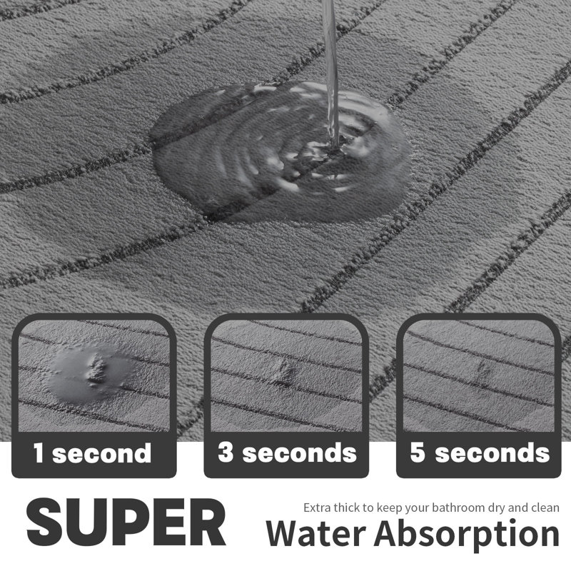 4 Piece Plush Memory Foam Bath Rug Set with Non-Slip Backing and High Absorbency, Dark Gray