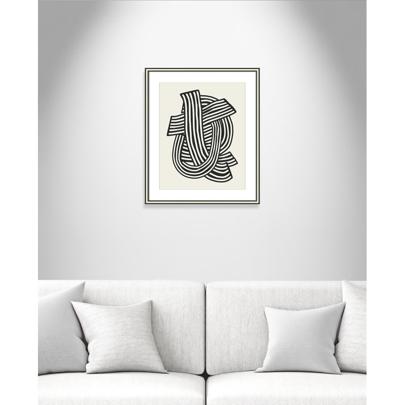 Rayures abstraites à imprimé noir par Dean, L 22,75 po x H 26,75 po, Matted Print, Argent classique