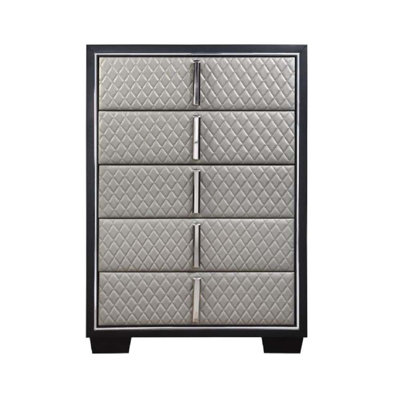 Coalmont 5-Drawer Upholstered Chest in Silver and Black