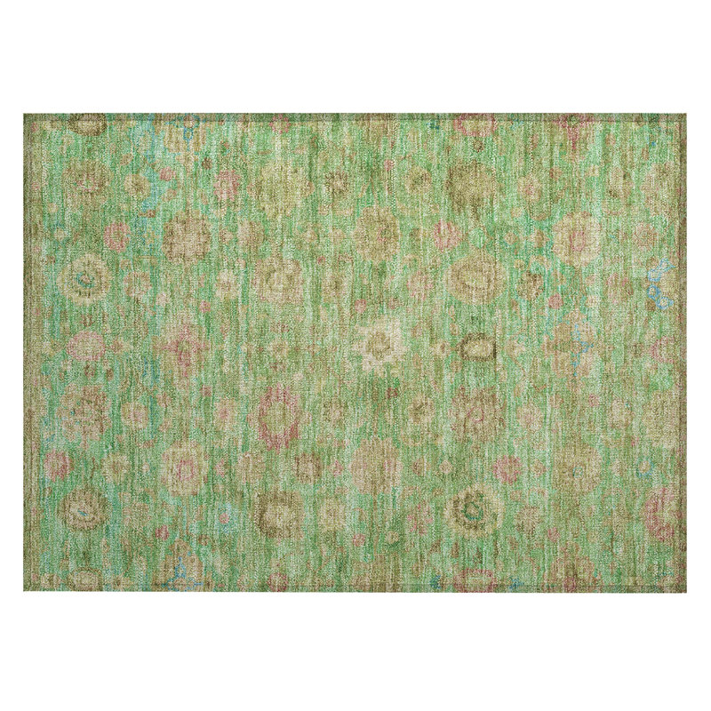 Lime Green Machine Washable Rectangular Indoor/Outdoor Rug
