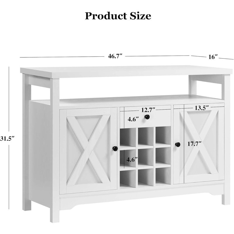 White Farmhouse Coffee Bar Cabinet with Storage, 47”
