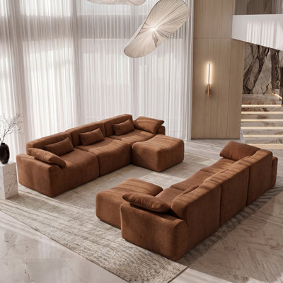 Segal 8 Piece L Shape Cloud Soft Chenille Upholstered Oversized Modular Compression Sectional Sofa Set , No Assembly Required