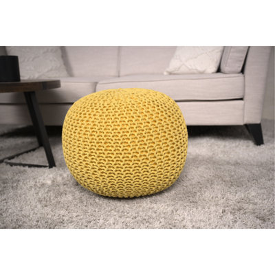 Pouf tricoté en coton jaune, coussin de siège de conception et de plancher, capacité de poids de 200 lb, accessoire décoratif, nettoyage des taches seulement, rembourrage de perles, coussin de couleur jaune 19,9 po x 12,62 po, capacité, caractéristique, 20 po